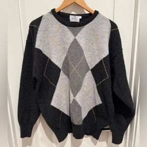 CLAN ROYAL Vintage Lambswool Sweater sz L Scotland Golf gray White black